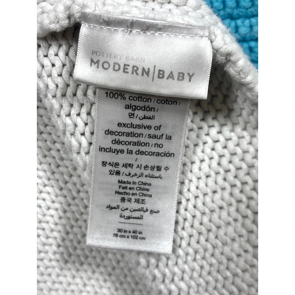 Pottery Barn Modern Baby‎ Blanket White Knit Blue Lightning Bolt